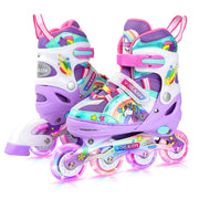 4-Pejiijar front view of unicorn skates showing colorful design and fit benefits