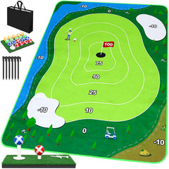 52HZ full 6x5ft chipping mat front view showing scoring zones and portability benefit