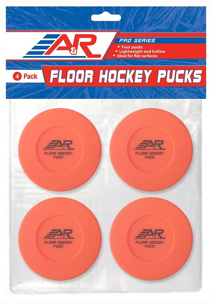 A&R Sports front view of four pucks showing pack and play-ready convenience