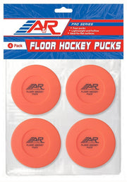 A&R Sports front view of four pucks showing pack and play-ready convenience