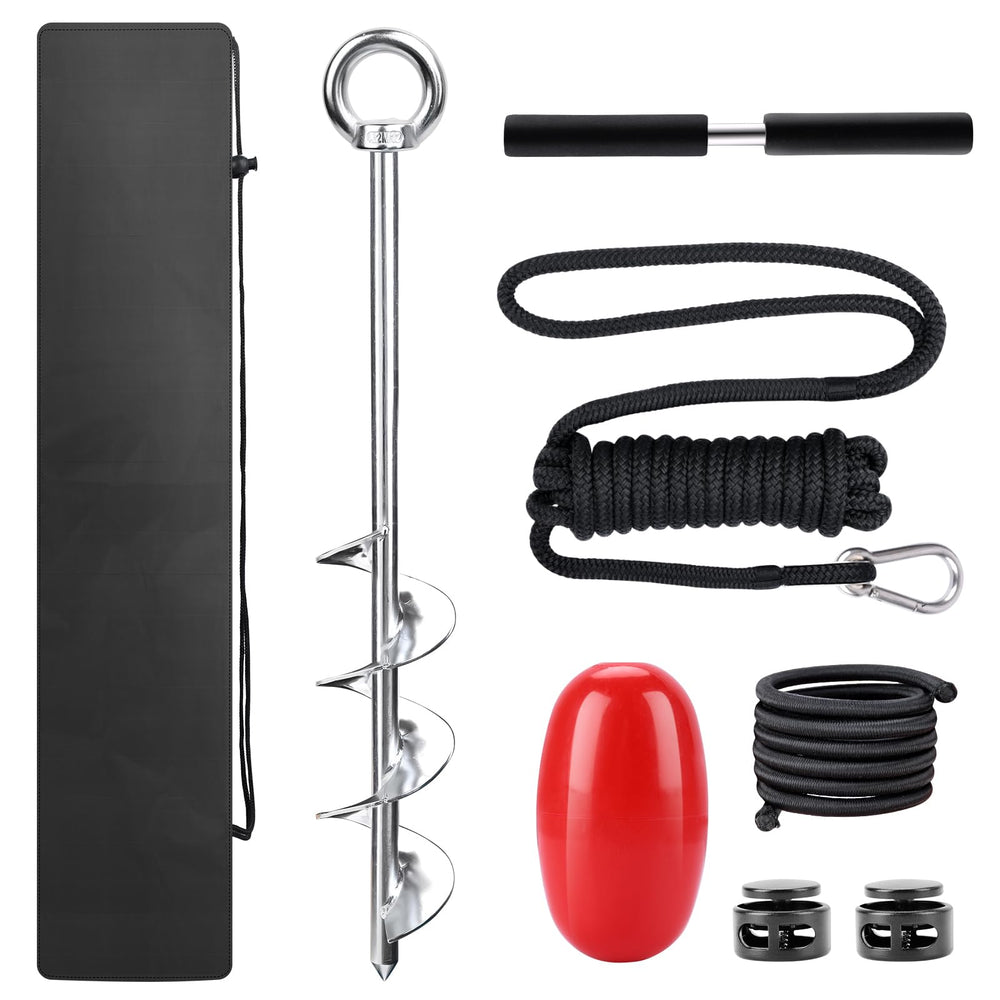 Abimars front view of 17 inch sand anchor showing durable auger and rugged hold