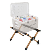 Ablazer front view of wood-grain aluminum stand showing stable support and style