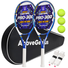 AboveGenius front packaging showing two racquets and included accessories for immediate play