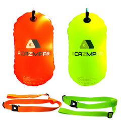 Acazmpar swim buoy front view showing bright colors and visibility benefit