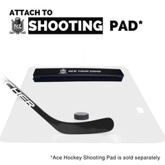 ACE HOCKEY player practicing a one-timer off rebounder benefit: improves timing and accuracy