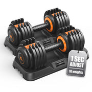 Acezoe front view of adjustable dumbbells showing compact storage and space saving