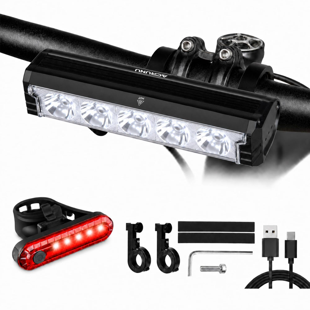 ACRUNU front and rear set shown mounted, improving nighttime visibility