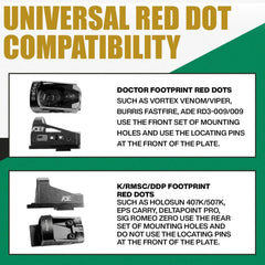 Ade Advanced Optics rear profile of plate illustrating dual‑footprint hole patterns for optics