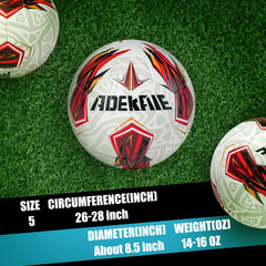 adekale ball beside cleats for scale showing official size and game-ready weight