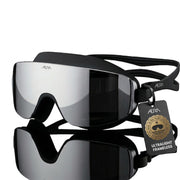 ÆRA front view of Black Mirror goggle showing clean profile and benefit of wide vision