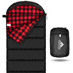 AGEMORE sleeping bag front view showing XXL fit and hood, comfortable for taller users