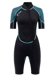 AICARSHI front view purple leaves wetsuit showing fit and design benefits