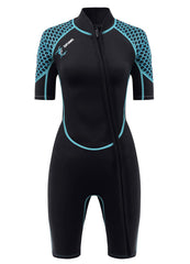 AICARSHI front view shorty wetsuit showing fit and coverage benefit