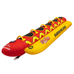 AIRHEAD Jumbo Dog front view showing hot dog shape and grab handles for group fun
