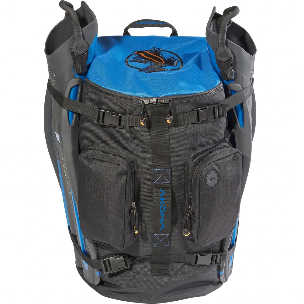 AKONA Globetrotter front view showing pack shape and durable shell for travel