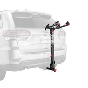 Allen Deluxe+ front view showing secure two-bike positioning and compact profile
