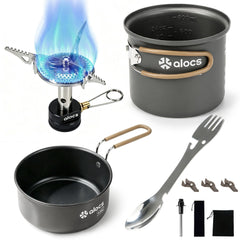 ALOCS front view of full cookware set showing compact organized layout and portability