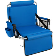 Alpcour front view folded seat showing compact portability and secure buckles