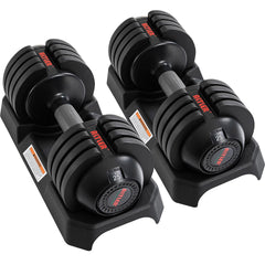 ALTLER adjustable dumbbells front view showing compact tray and pair benefit