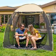 Alvantor front view of pop up screen house showing protected shade