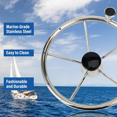 Amarine Made close-up of stainless spokes and mirror polish, resists corrosion and simplifies cleaning