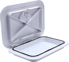Amarine Made front view of hatch showing streamlined profile and secure closure