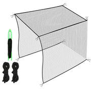 amazgolf front packaging view showing full 10x10x10 net and included ropes for quick setup