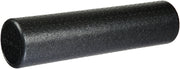 Amazon Basics foam roller front view showing firm black cylinder and brand