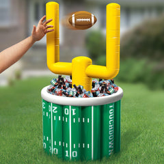Amscan cooler in use with inflatable football being tossed, encourages social play and easy access to drinks