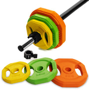 AmStaff Fitness front view of full cardio pump barbell set showing components and colors