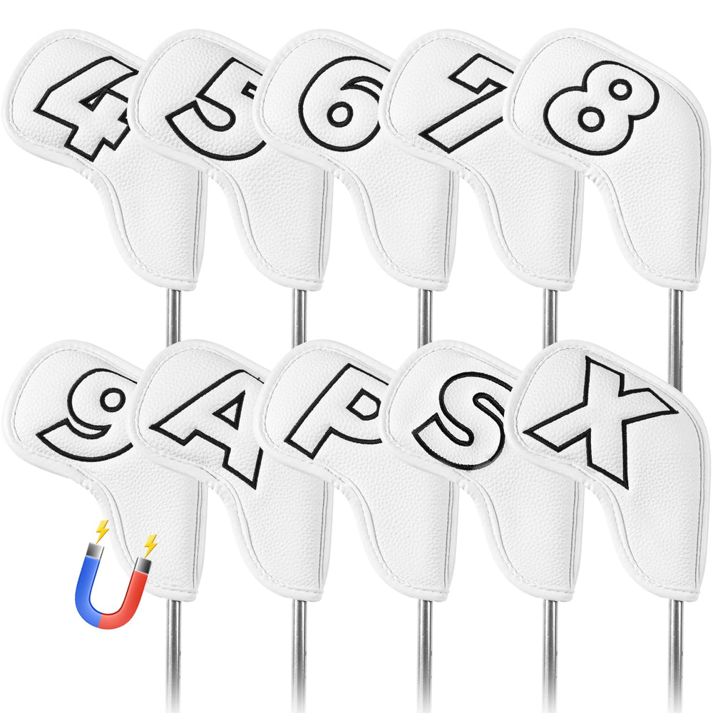 Amy Sport front view of white 10-pack iron covers showing clean packaging and organization benefit