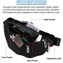Amylove open fanny pack with wallet, keys and phone showing organized three-pocket convenience