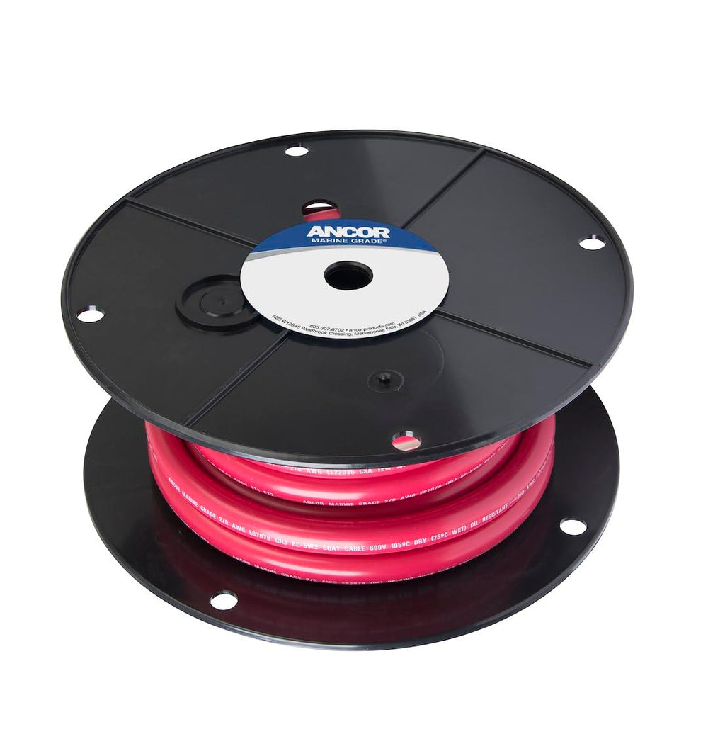 Ancor 2/0 AWG red cable front view showing length and rugged insulation for marine reliability
