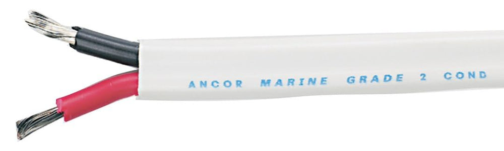 Ancor coiled 12/2 AWG flat duplex cable on boat deck showing durable jacket and easy routing