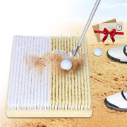 Angooni bunker mat front view showing bristles and realistic sand zones, improves bunker feel