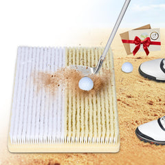 Angooni bunker mat front view showing bristles and realistic sand zones, improves bunker feel