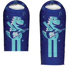 ANJ Outdoors front view closed shows full mummy shape and playful dinosaur design for durable warmth