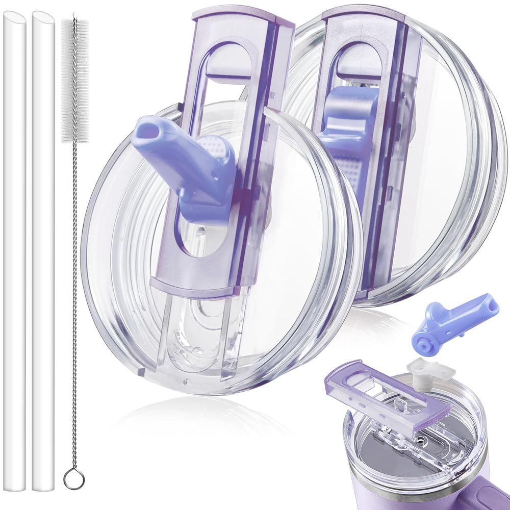ANTAND front view flip straw lid in purple showing secure fit benefit