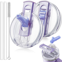 ANTAND front view flip straw lid in purple showing secure fit benefit