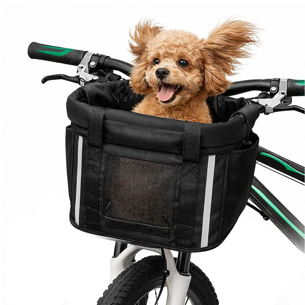 ANZOME front-mounted bike basket showing secure attachment and easy access
