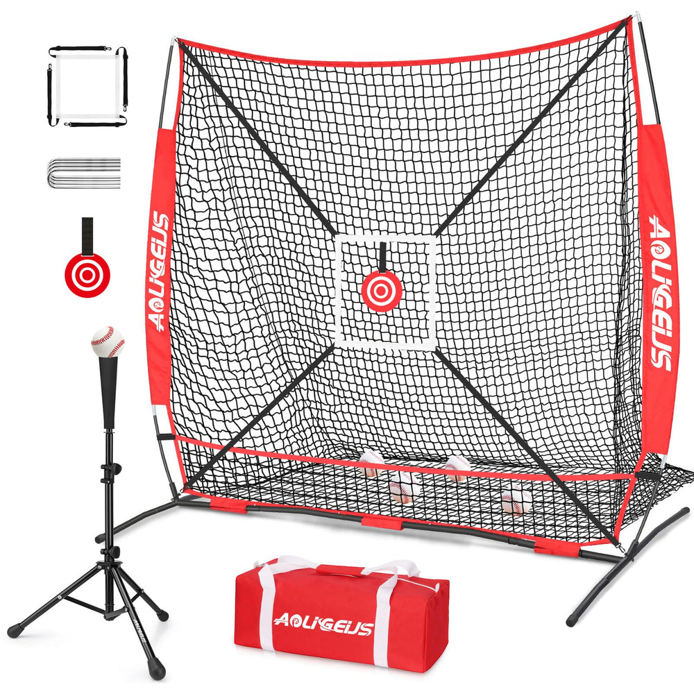 AOLIGEIJS front view pitching net showing sturdy frame and balanced impact protection