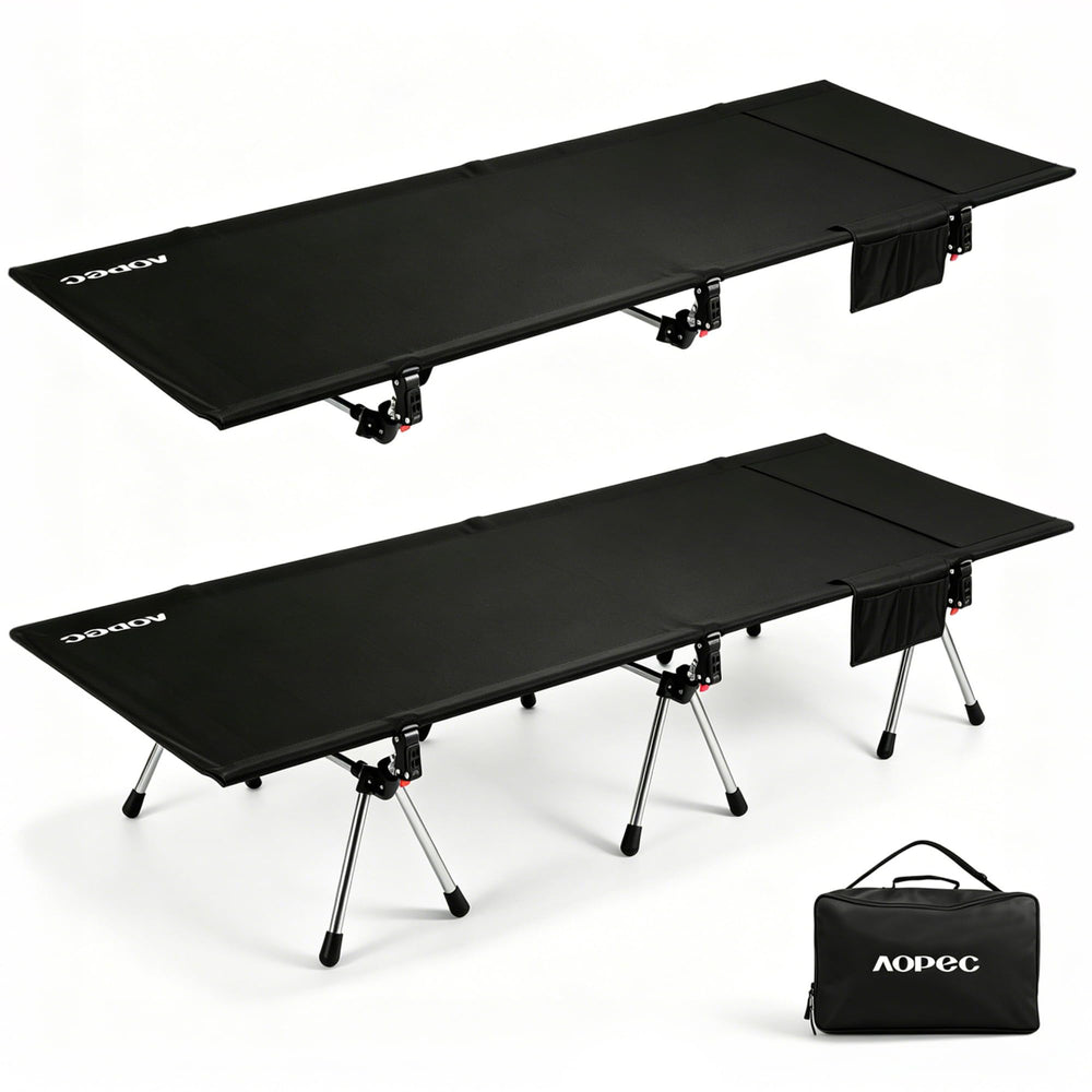 AOPEC cot front view showing full-length bed and sturdy frame for comfortable sleep