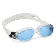 Aqua Sphere Kaiman close-up of curved lens highlighting 180-degree visibility benefit