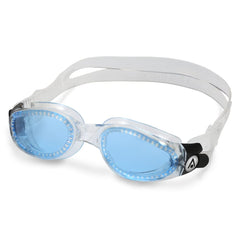 Aqua Sphere Kaiman worn by swimmer demonstrating clear peripheral vision and secure seal