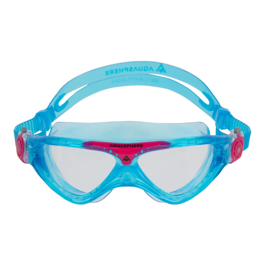 Aqua Sphere Vista Jr front view showing clear lens and colorful frame, comfortable fit