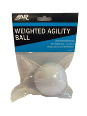 A&R Sports white weighted agility ball front view shows durable rubber and improved handling