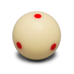 Aramith cue ball beside ruler showing regulation 2-1/4" size for standard play