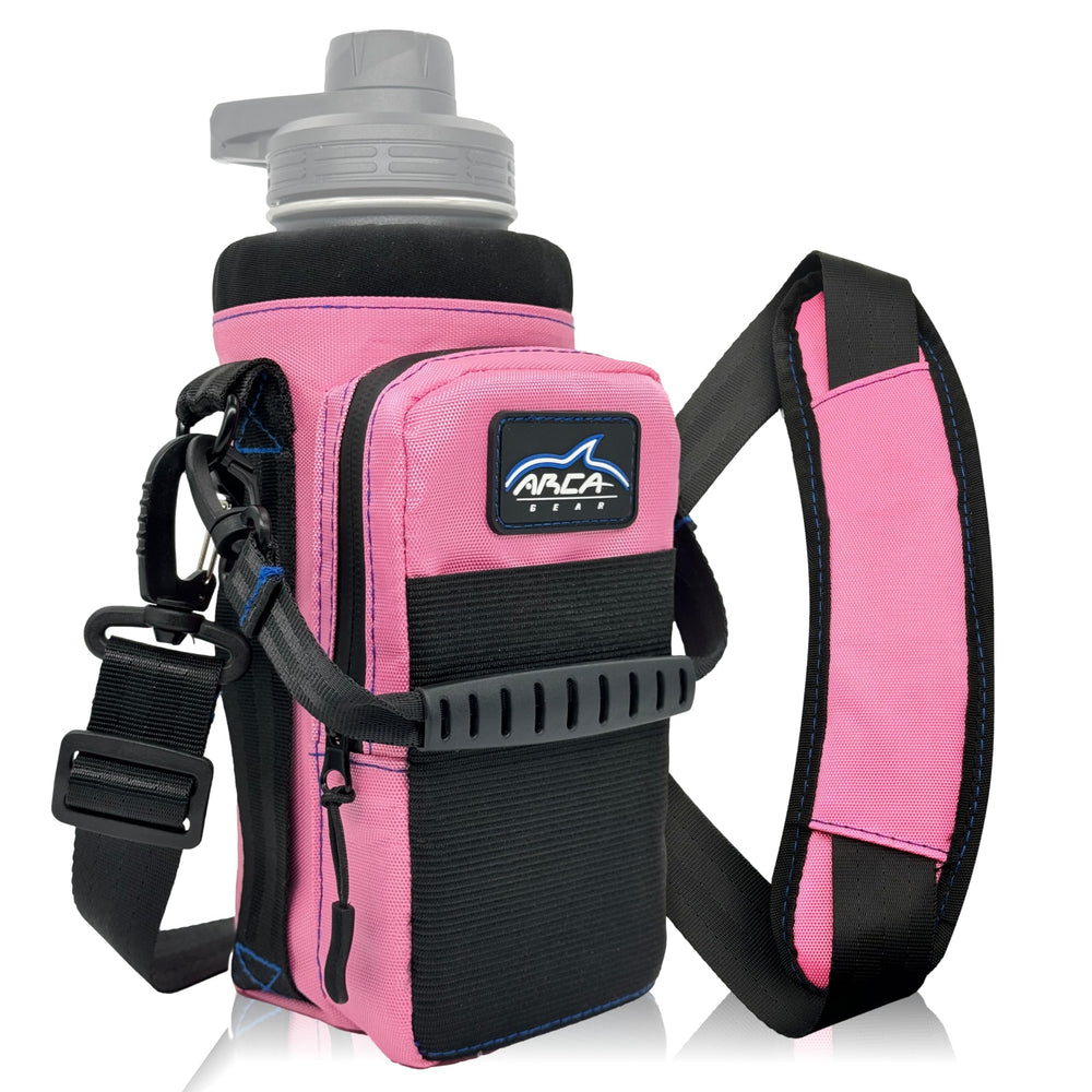 Arca front view of Sunset Pink Hydro Carrier showing pockets and handle for easy carry