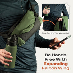 ARTERRA Falcon2L Falcon Wing expanded holding a jacket and bottle for quick access
