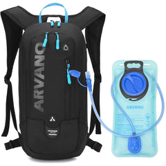 Arvano hydration backpack front view showing sleek pack and reflective strip benefits